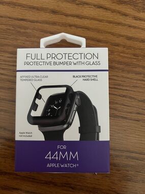 Apple 44mm Protective Bumper Case with Tempered Glass - Black
